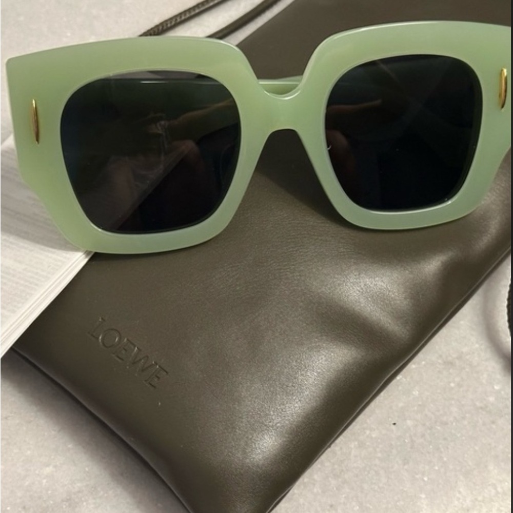 Loewe Pastel Mint Green Oversized Sunglasses with Leather Case